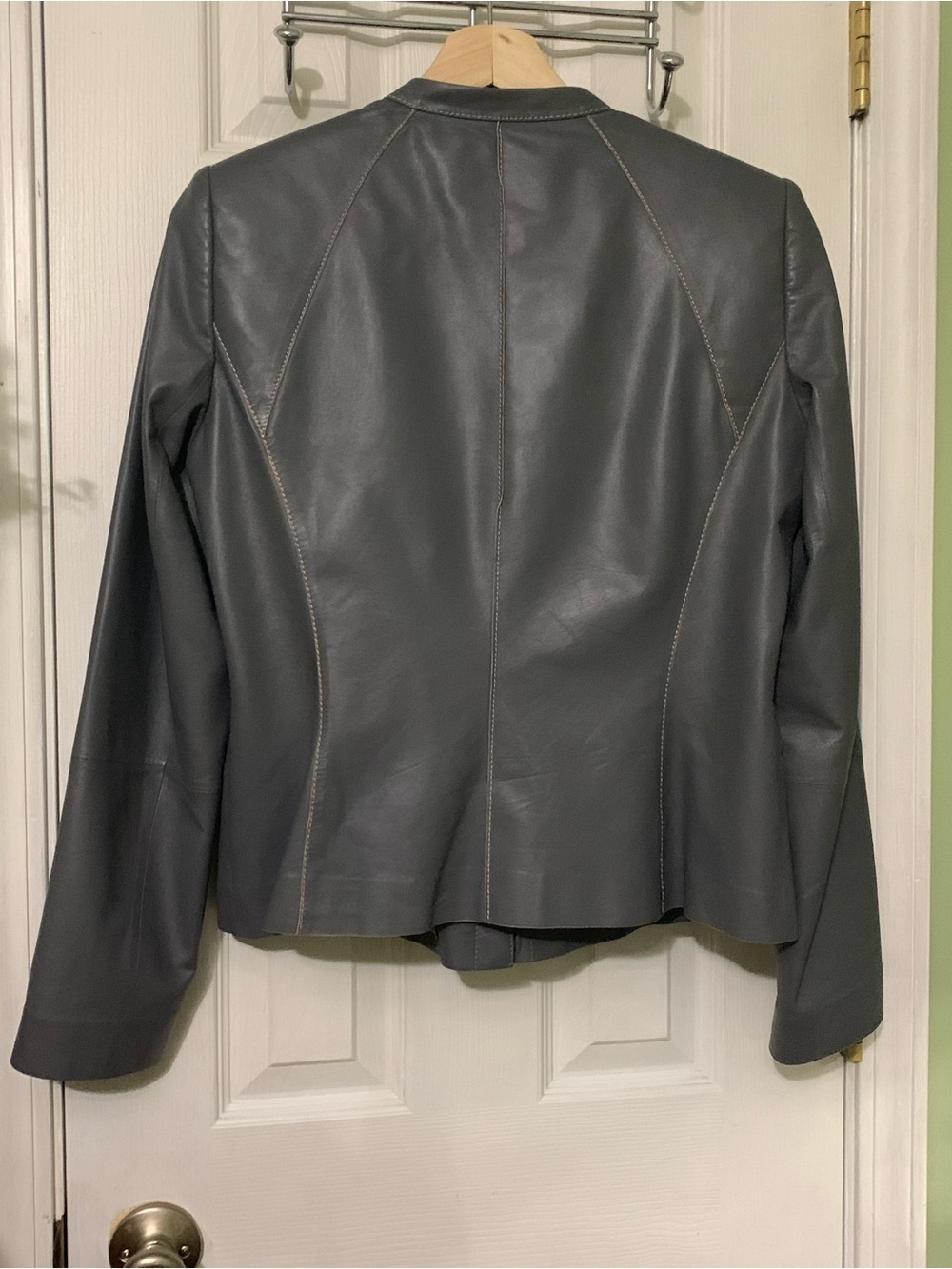 Lafayette 148 Butter Soft 100% Gray Leather Jacket size 8 - Picture 5 of 12